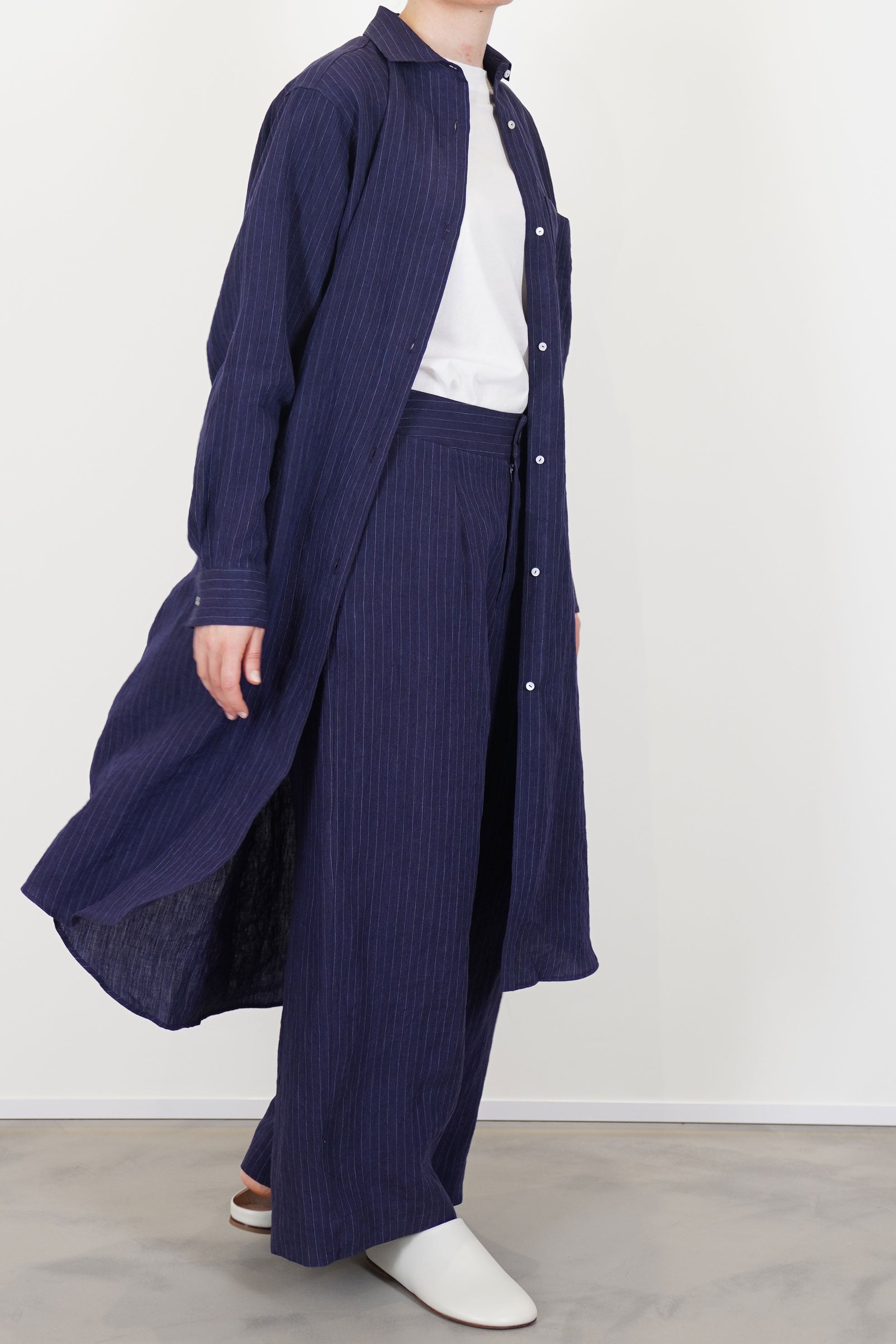 dress rita linen navy pinstripe