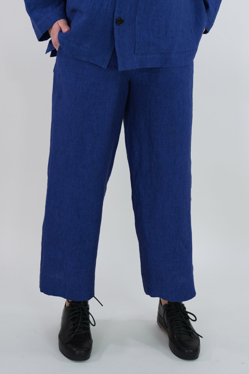 linen pants acero indigo blue