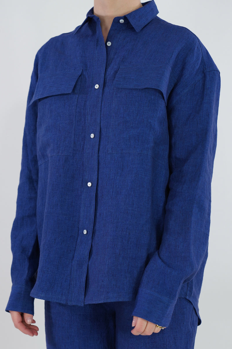 linen shirt saffiro indigo blue