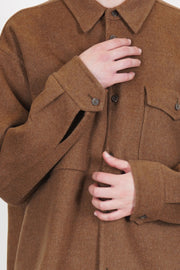 asciari shirt cruz wool cashmere brown showcases a button-front closure, detailed chest pockets