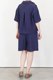 shorts lily linen navy pinstripe