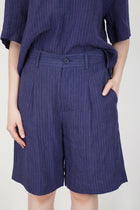 shorts lily linen navy pinstripe