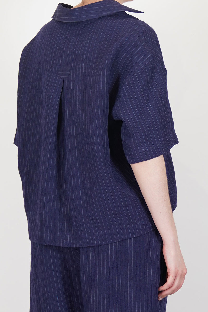top lise linen navy pinstripe