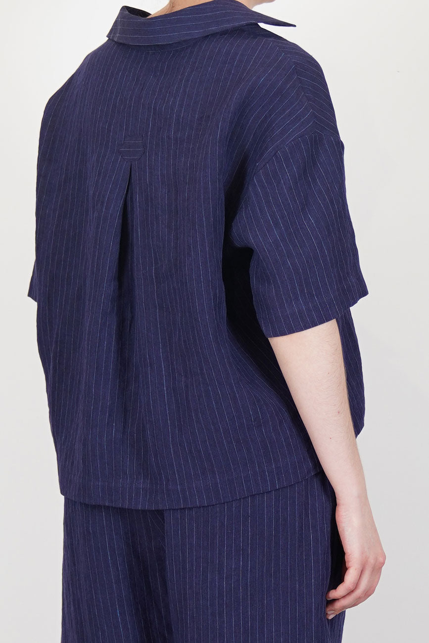 top lise linen navy pinstripe