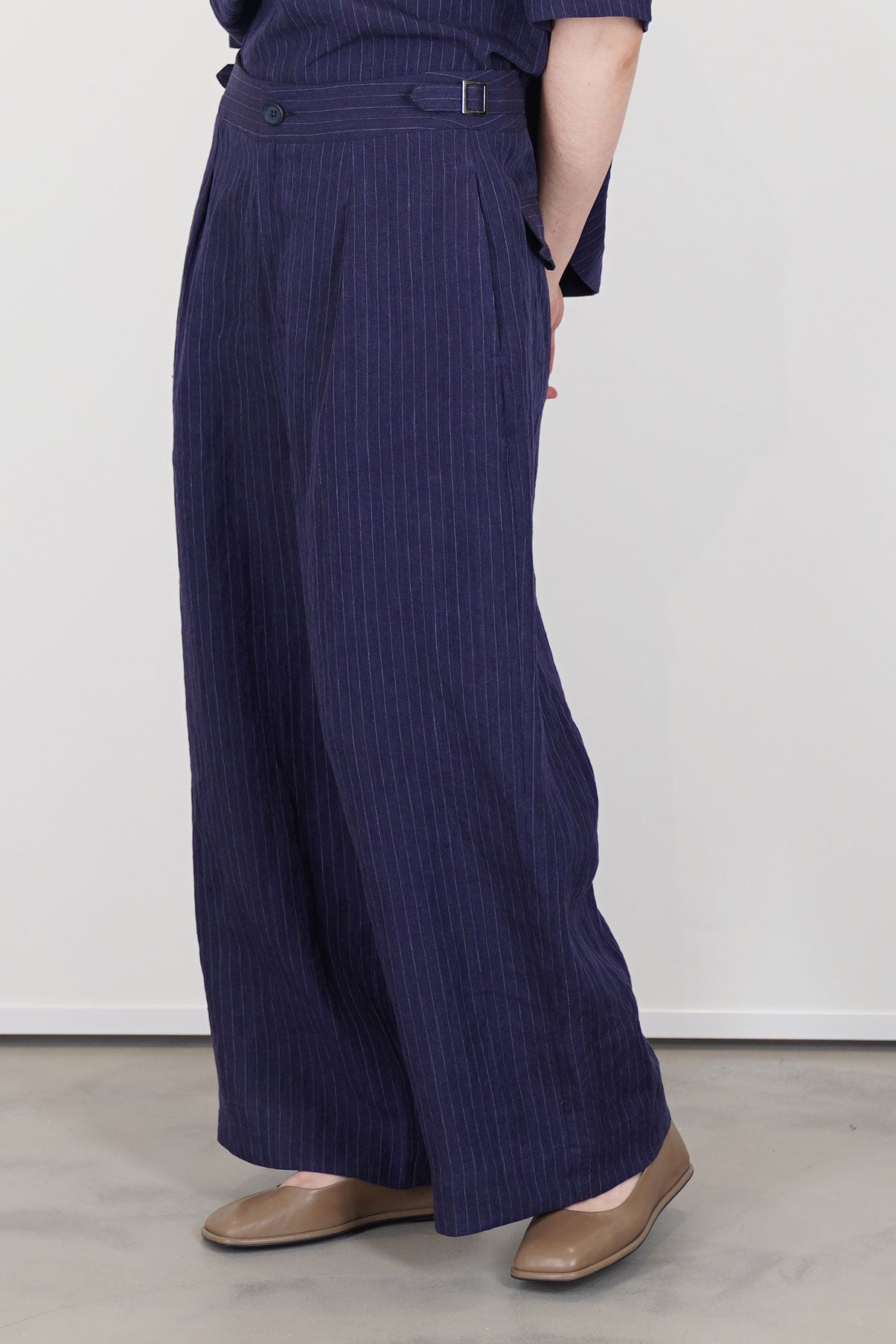 trousers lucy linen navy pinstripe