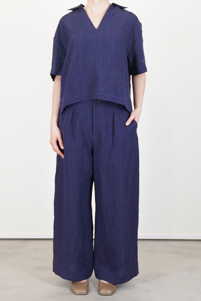trousers lucy linen navy pinstripe