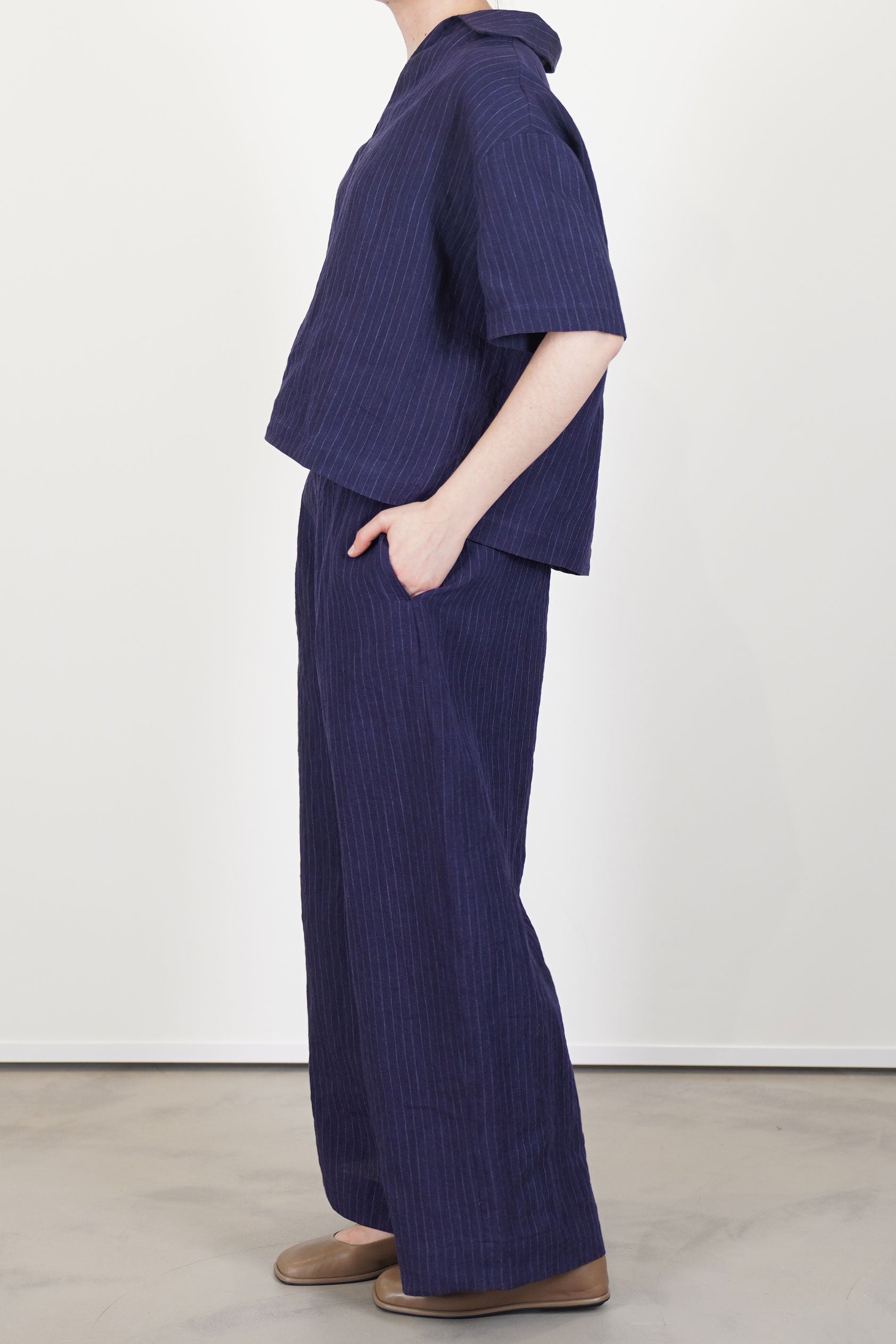 trousers lucy linen navy pinstripe