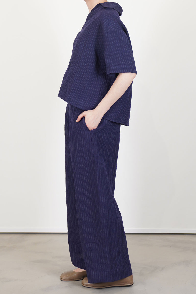 trousers lucy linen navy pinstripe
