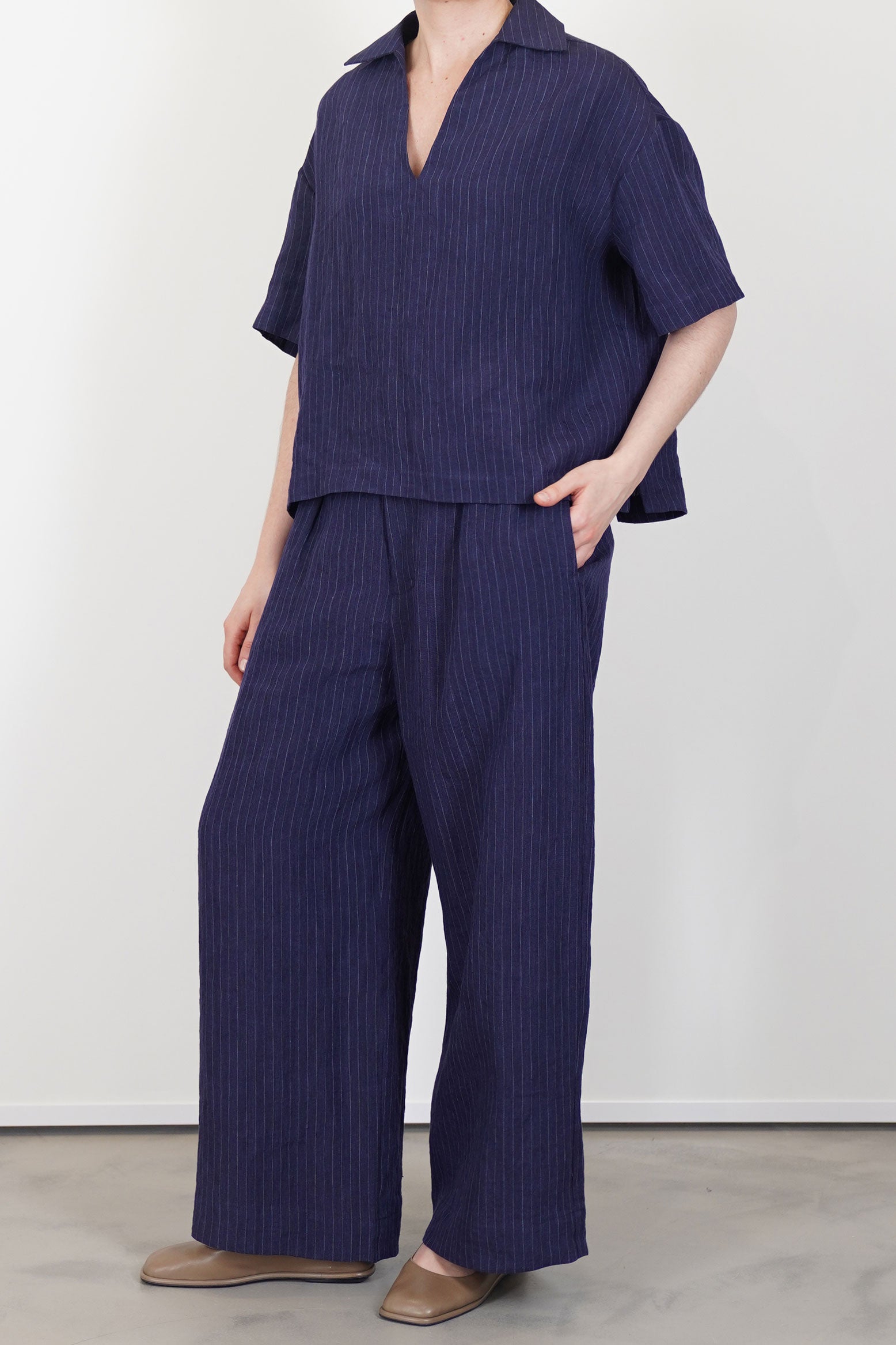 trousers lucy linen navy pinstripe