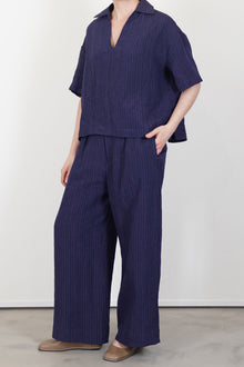 trousers lucy linen navy pinstripe