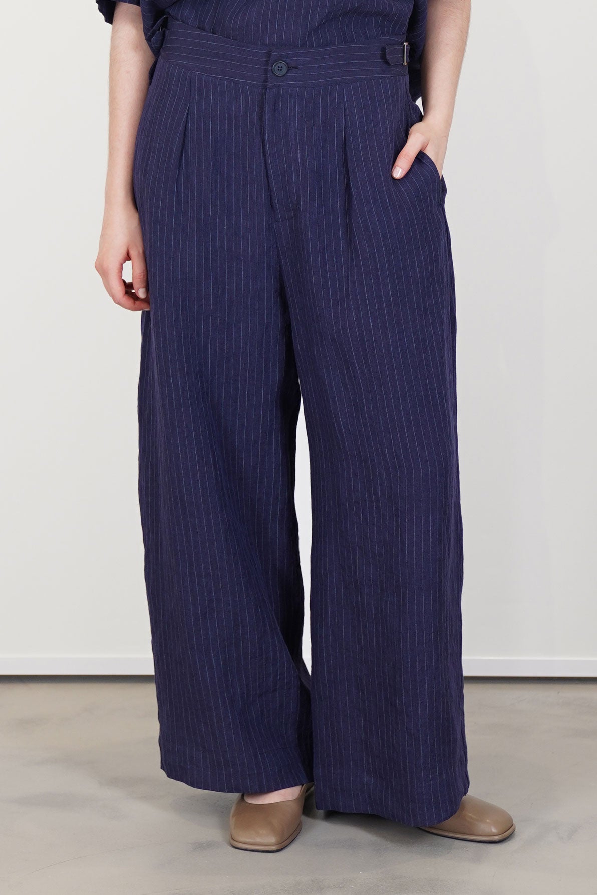 trousers lucy linen navy pinstripe