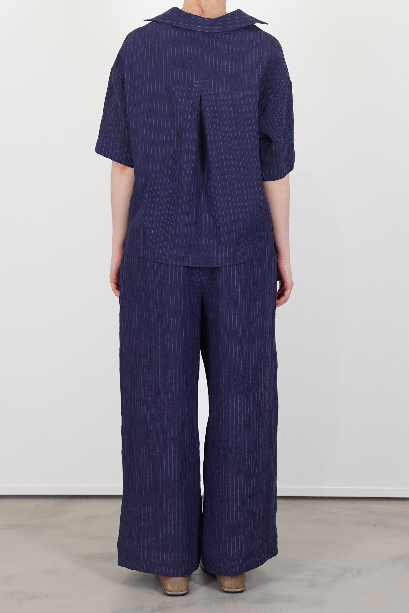 trousers lucy linen navy pinstripe