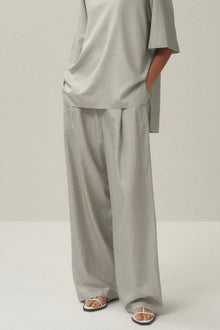 easy wide pants silk top gray