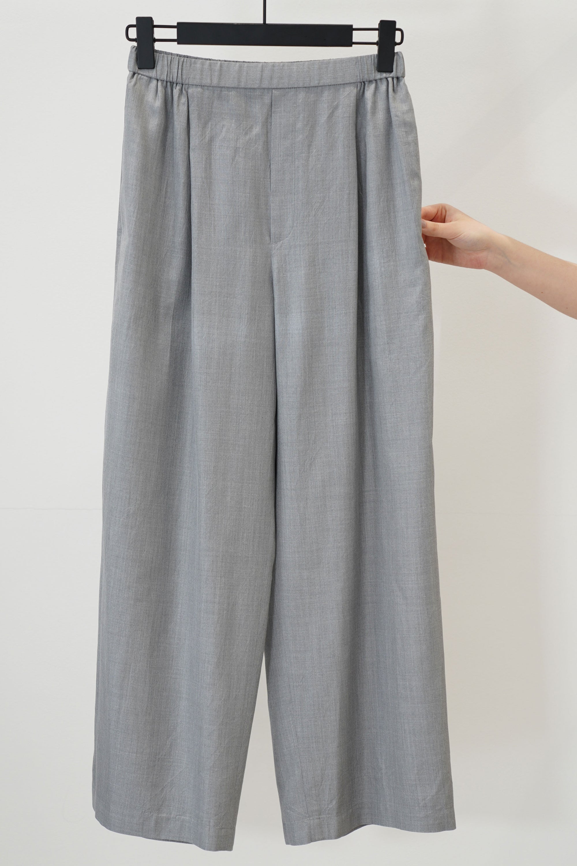 easy wide pants silk top gray