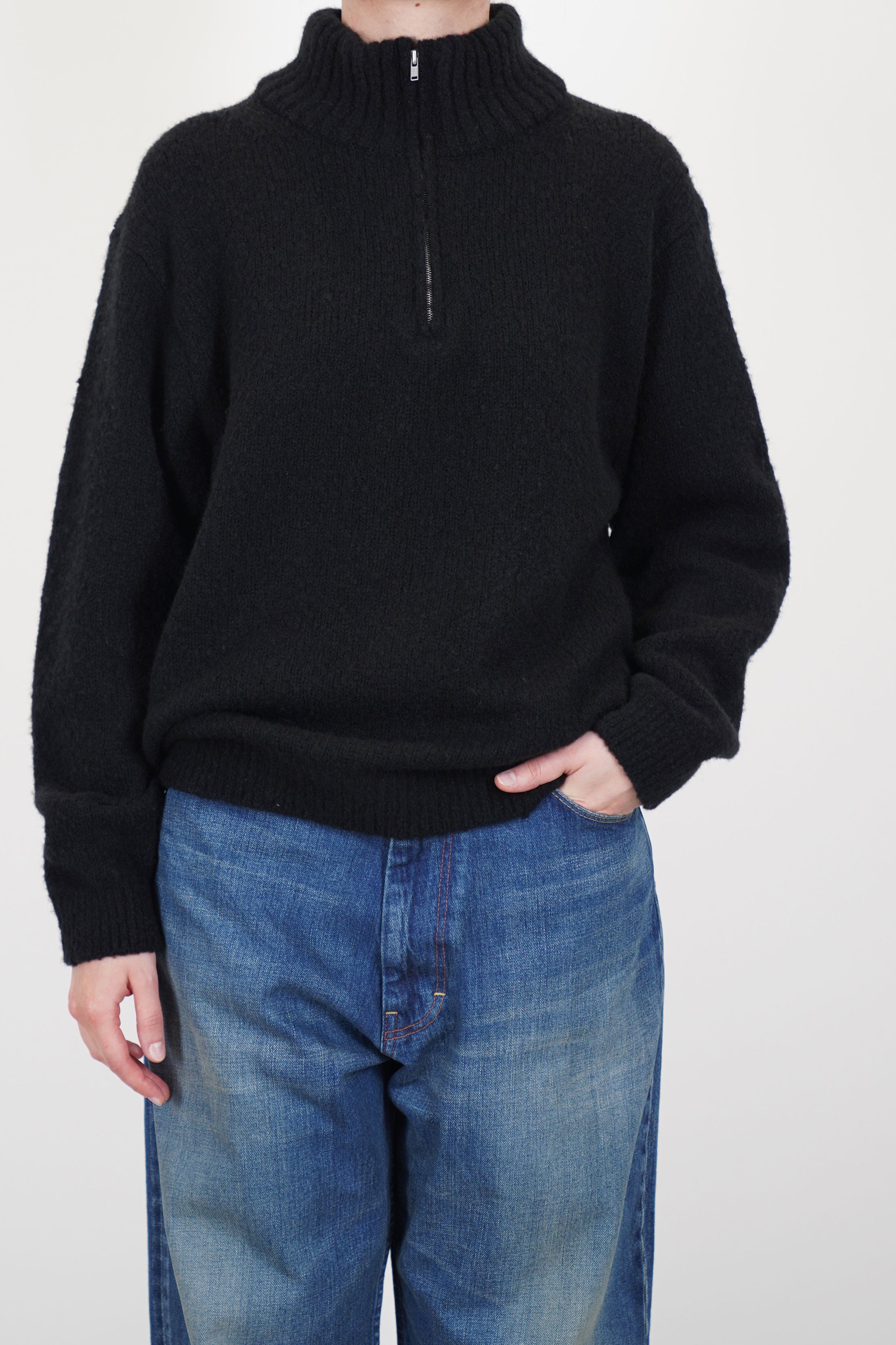half zip sweater boucle black