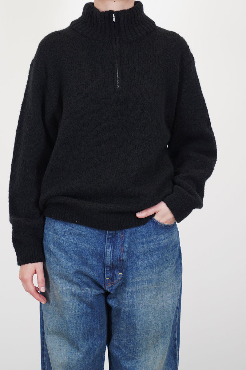 half zip sweater boucle black