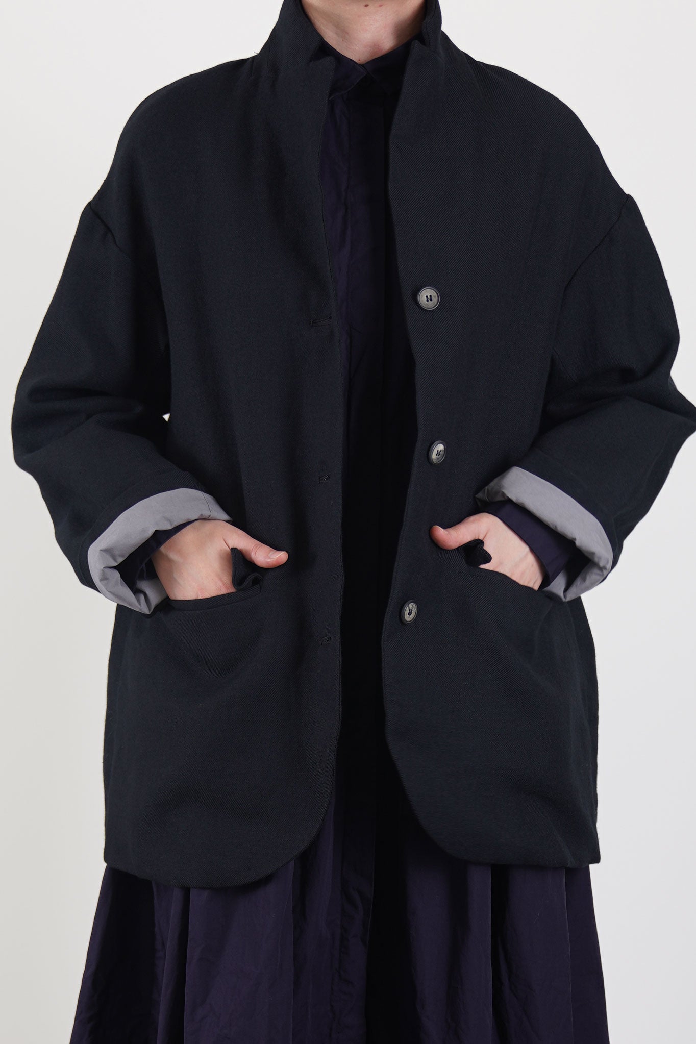 wool linen bella jacket black navy