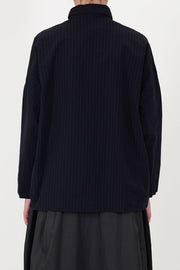 back view of bergfabel tina shirt pinstripe featuring thin pinstripe details, a boxy cut 
