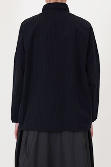 back view of bergfabel tina shirt pinstripe featuring thin pinstripe details, a boxy cut 