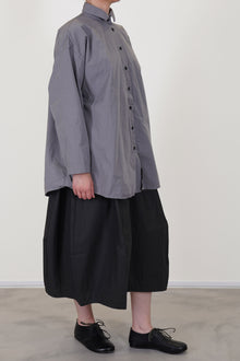 bergfabel long overshirt fog paired with coated cotton carla skirt carbon