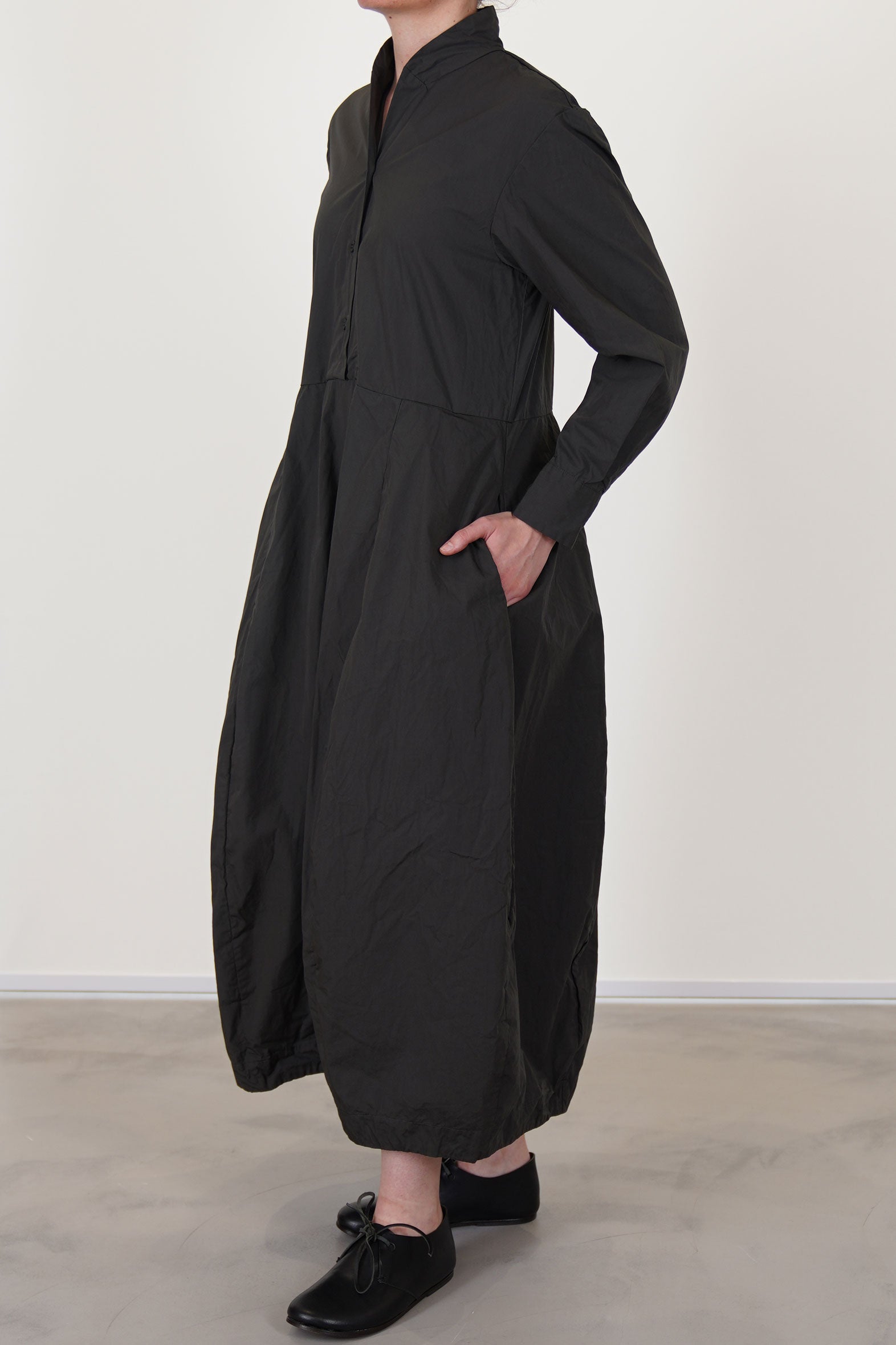 bergfabel letty dress moss long sleeve dress with a half pannel front button opening, slightly raised waist