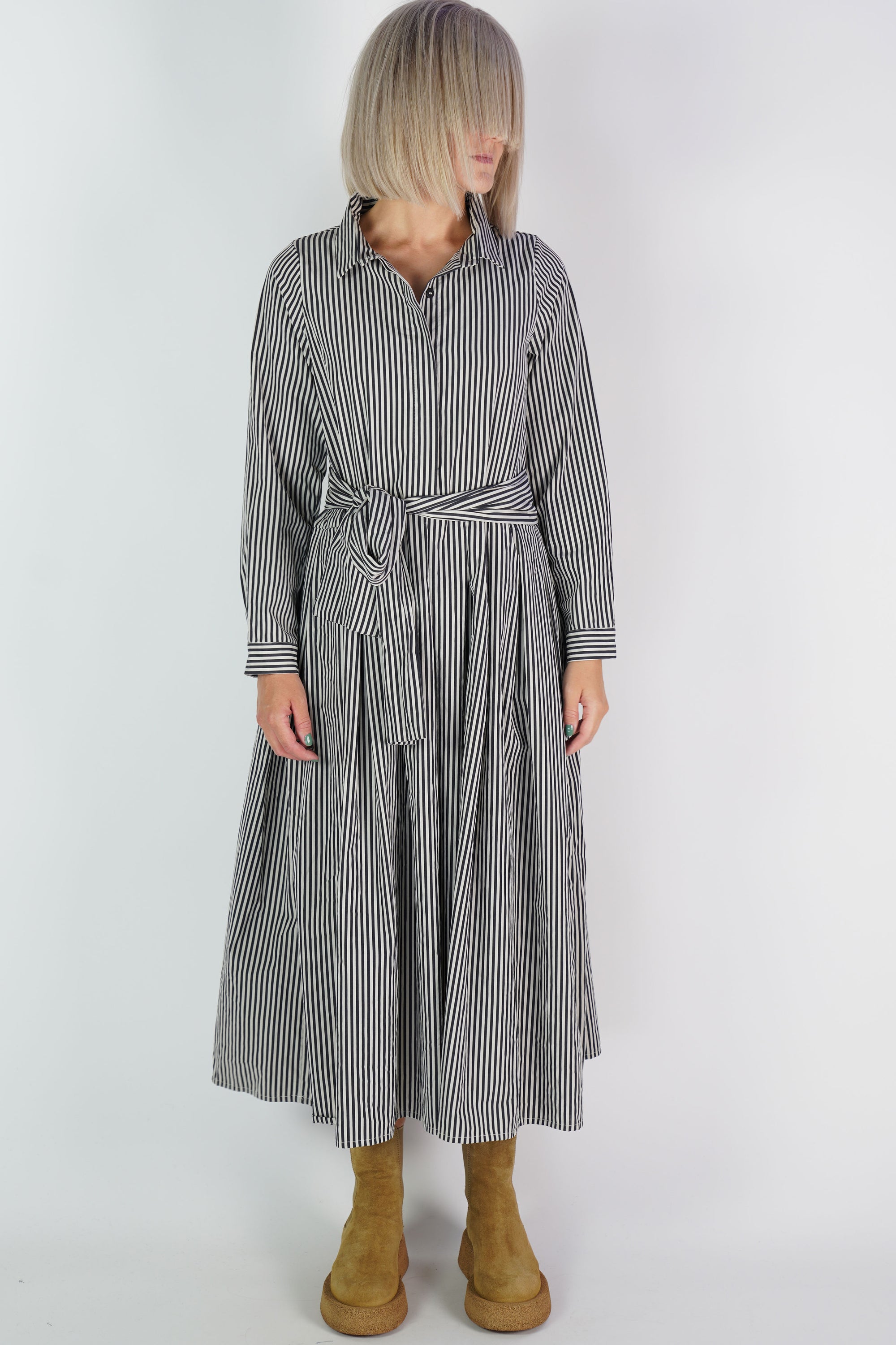 lena dress black stripes
