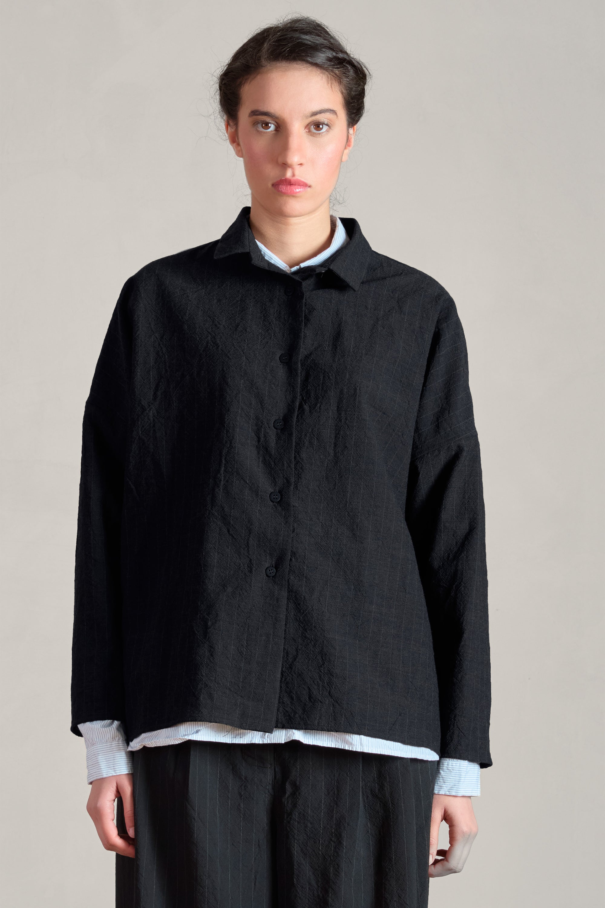 tina shirt wool black stripe