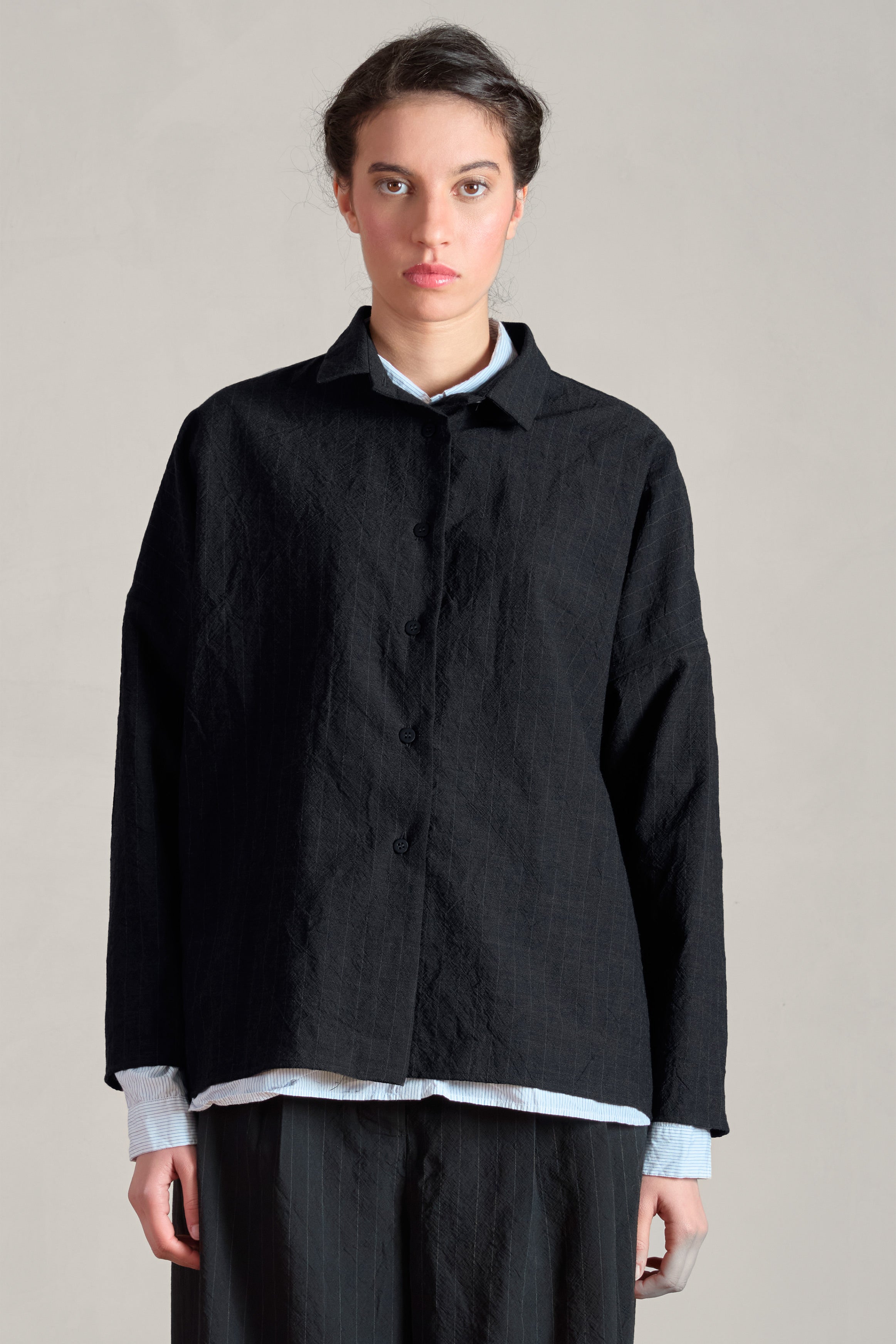 tina shirt wool black stripe