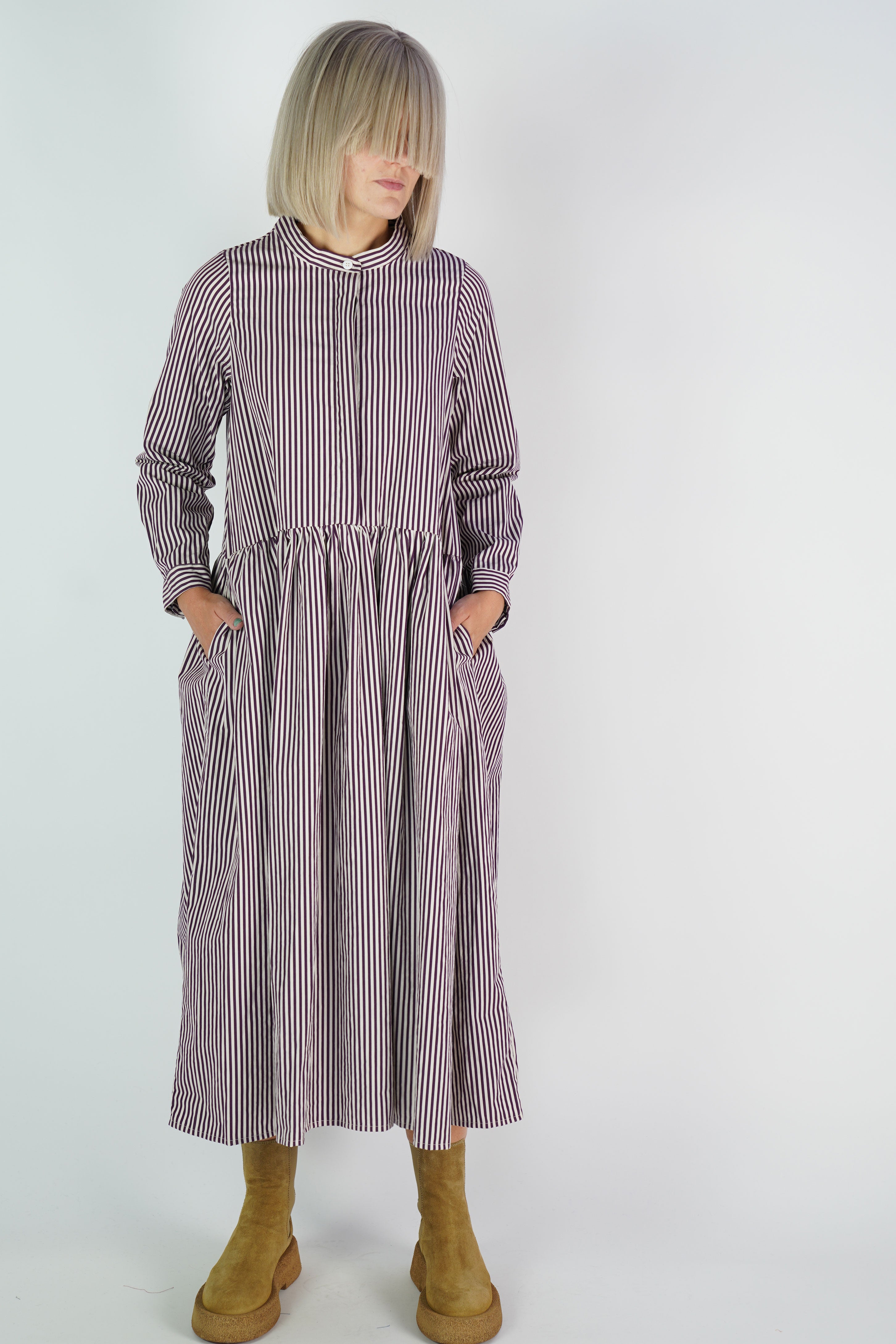bergfabel farmer dress wine stripes | carrousel the store