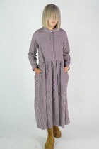 farmer dress wine stripes