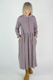 farmer dress wine stripes