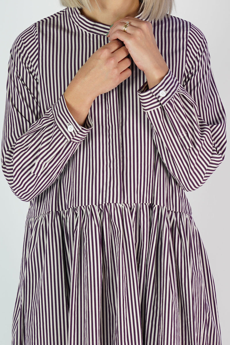 farmer dress wine stripes