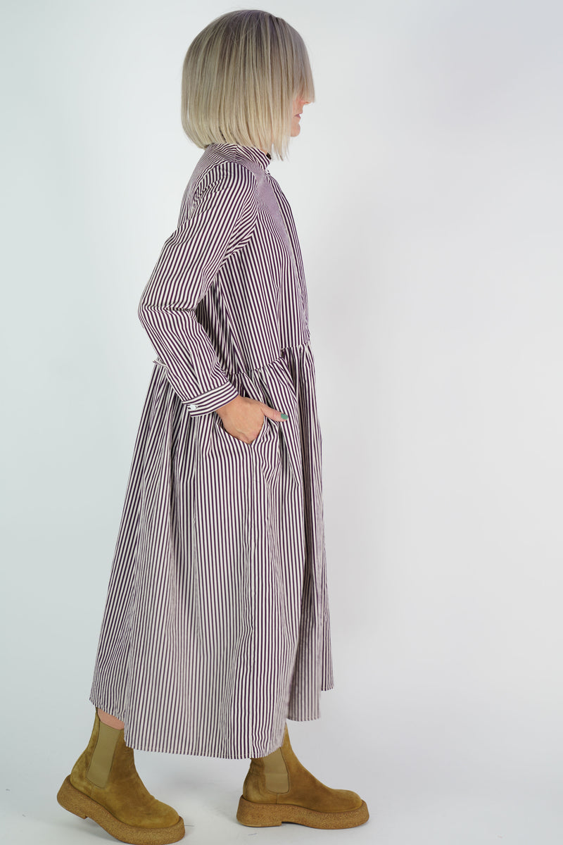 farmer dress wine stripes