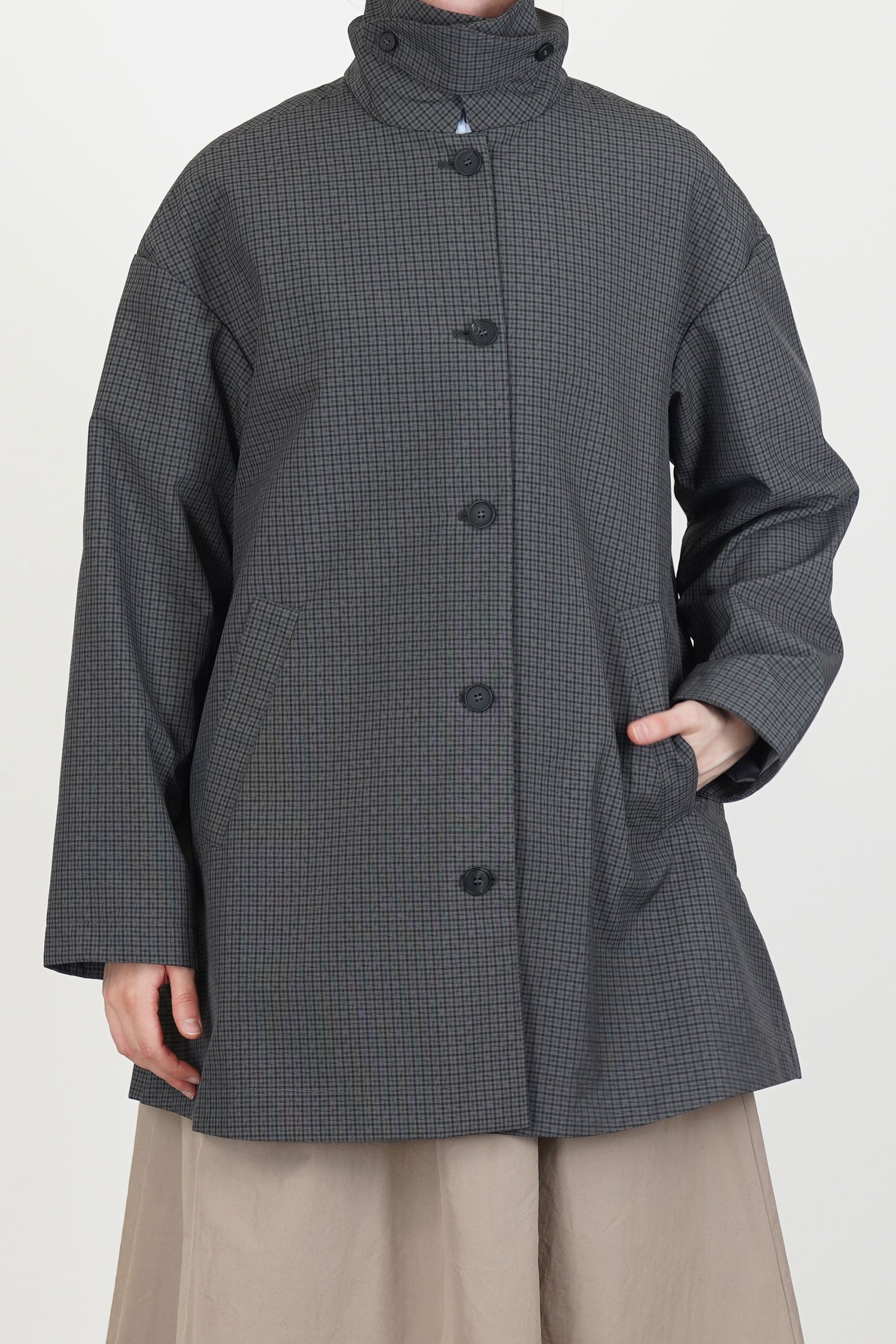 lea coat khaki check