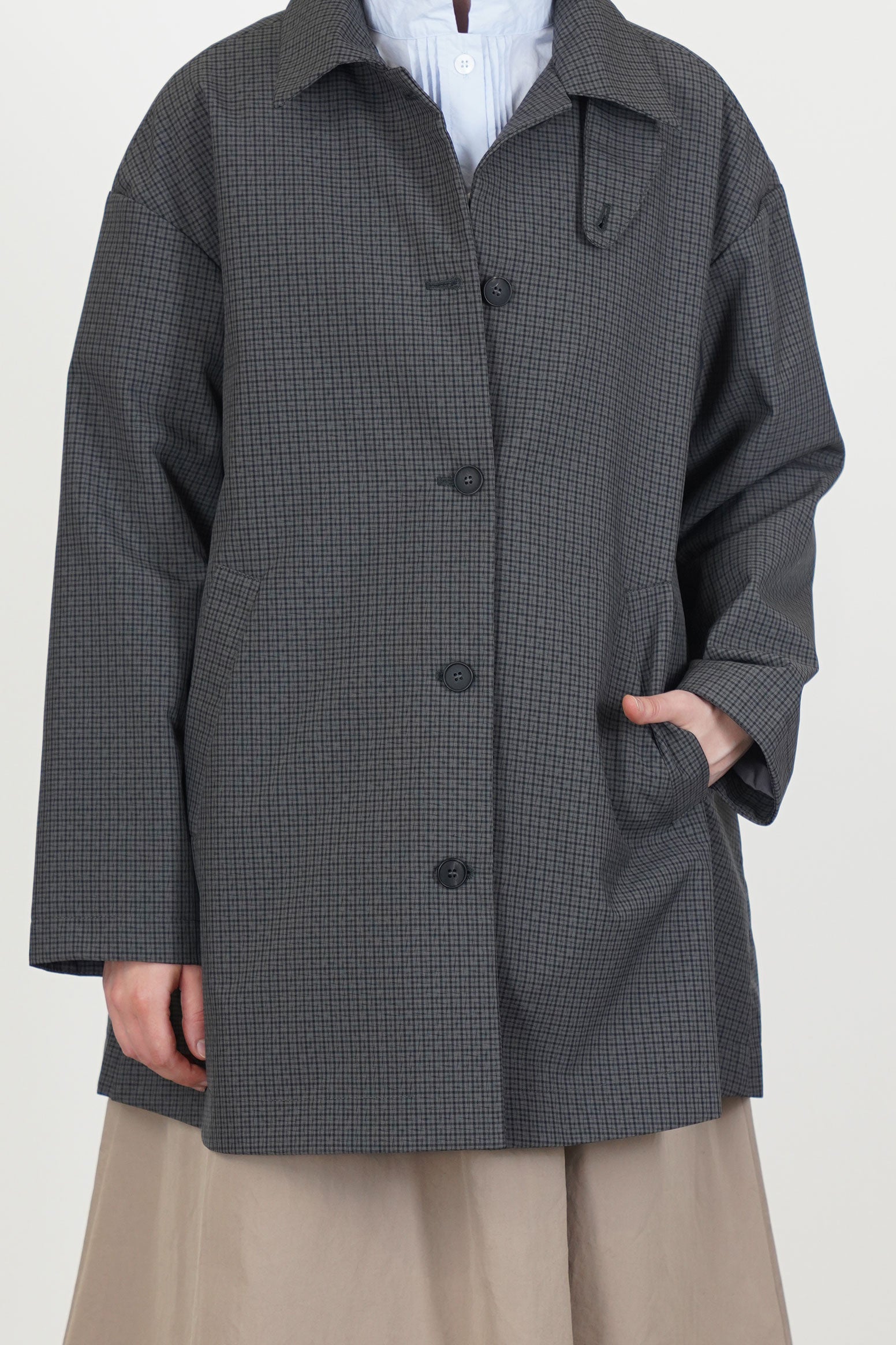 lea coat khaki check