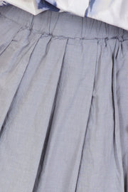 detail view of bergfabel matilde skirt charcoal check elasticated waistband and wide pleat details