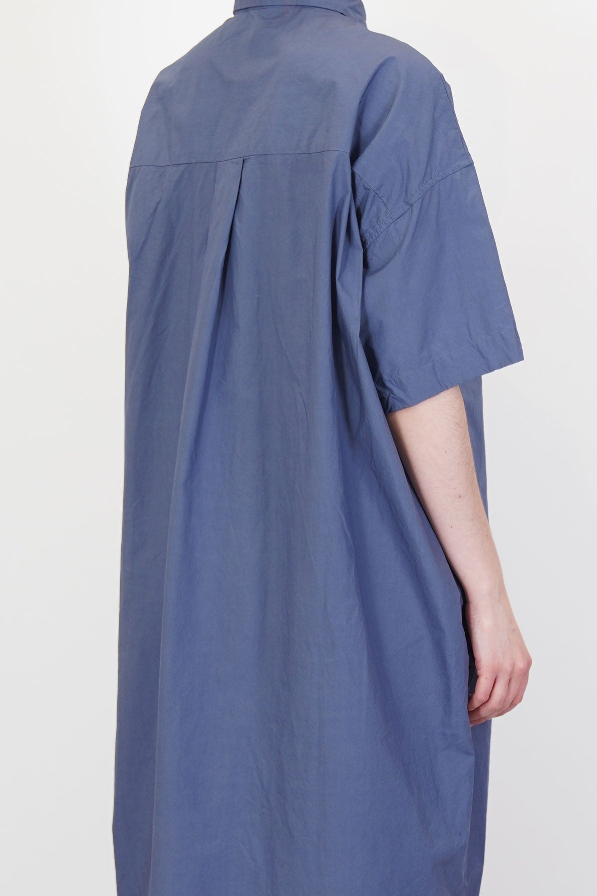 back view of bergfabel sabi dress blue pleat detail