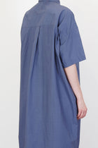 back view of bergfabel sabi dress blue pleat detail