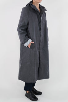 waxed hooded coat grey