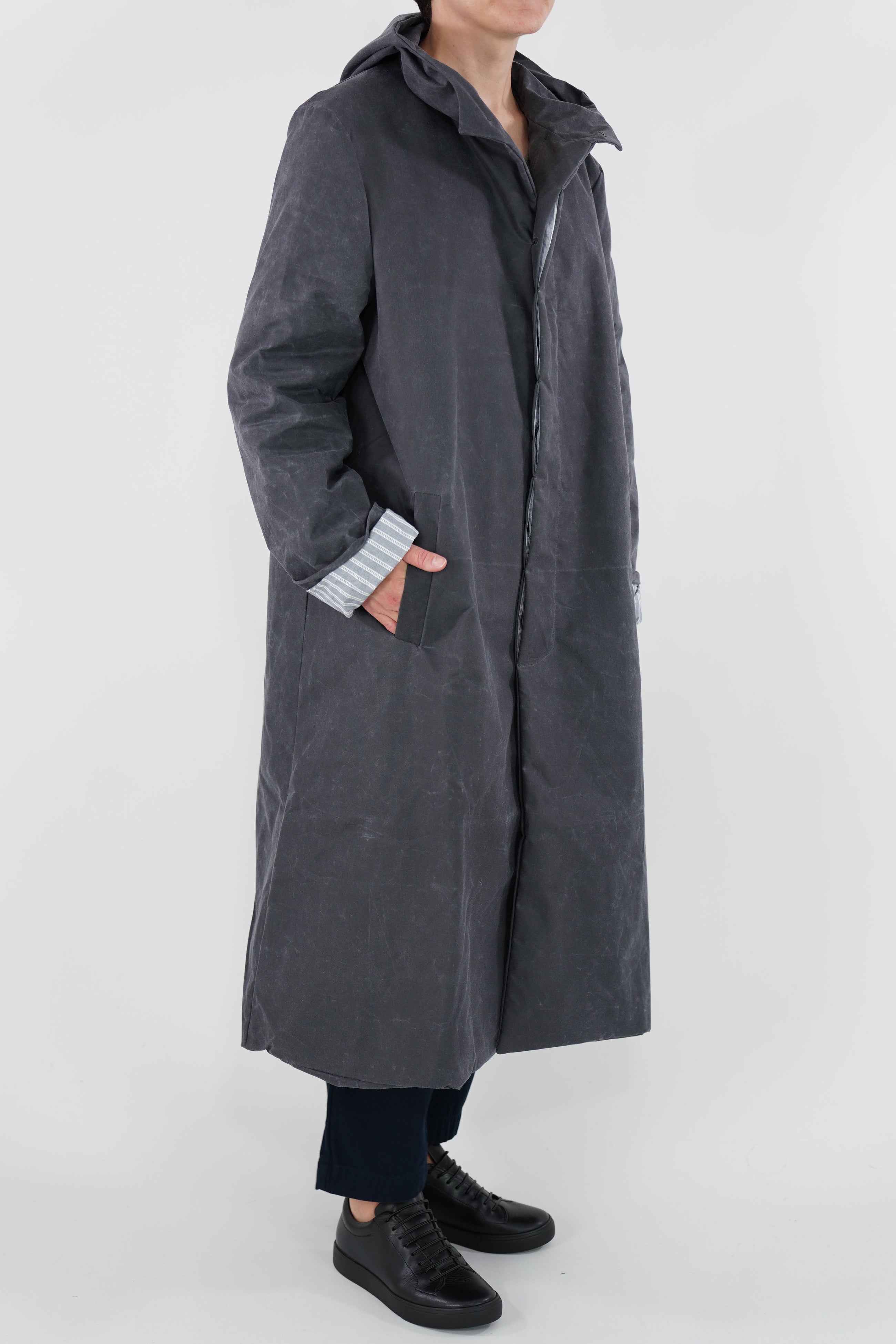 waxed hooded coat grey