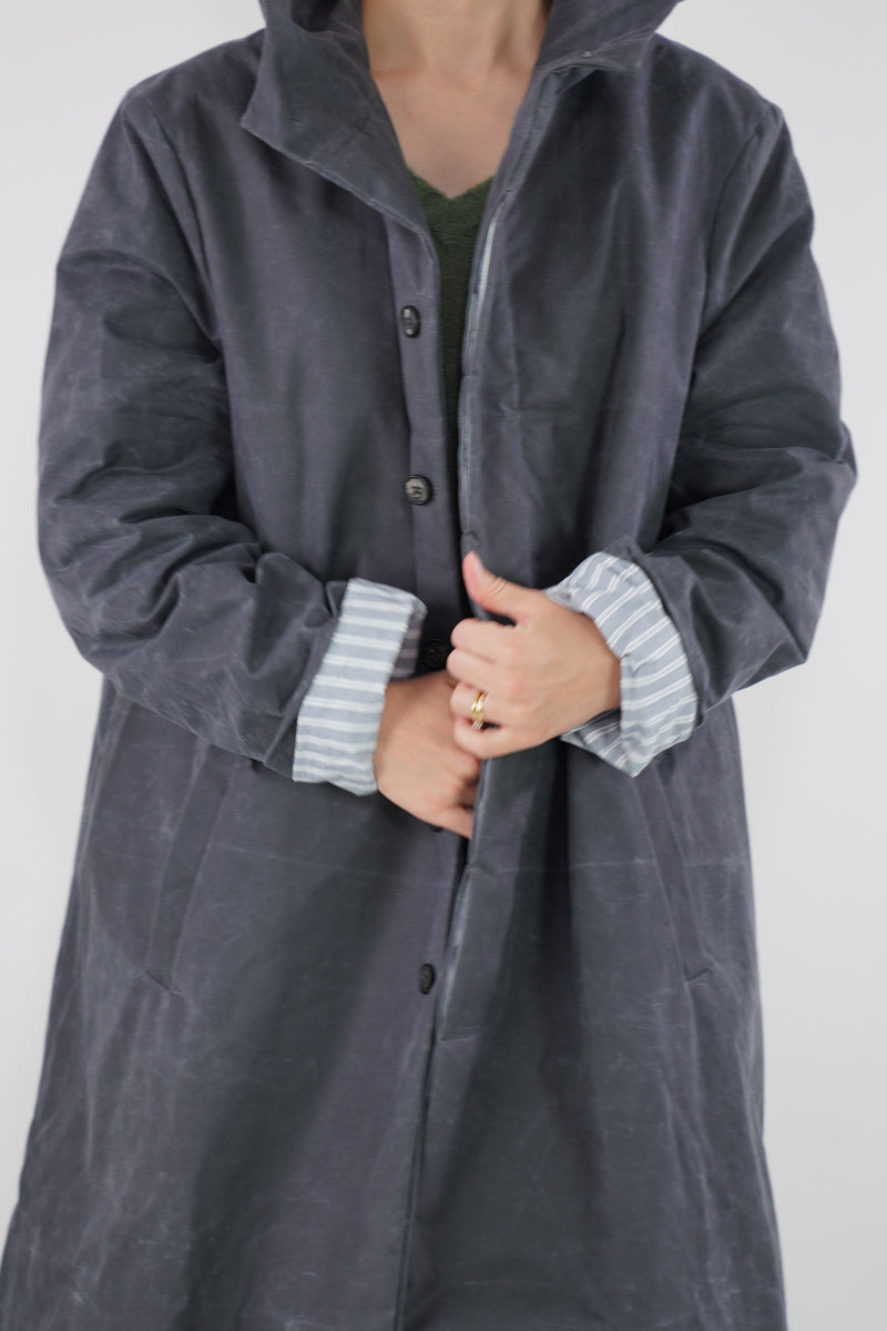 waxed hooded coat grey