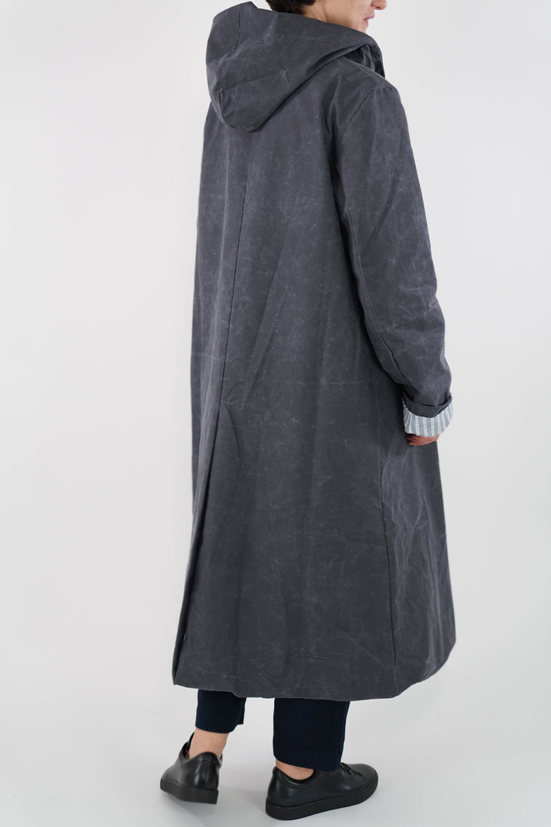 waxed hooded coat grey