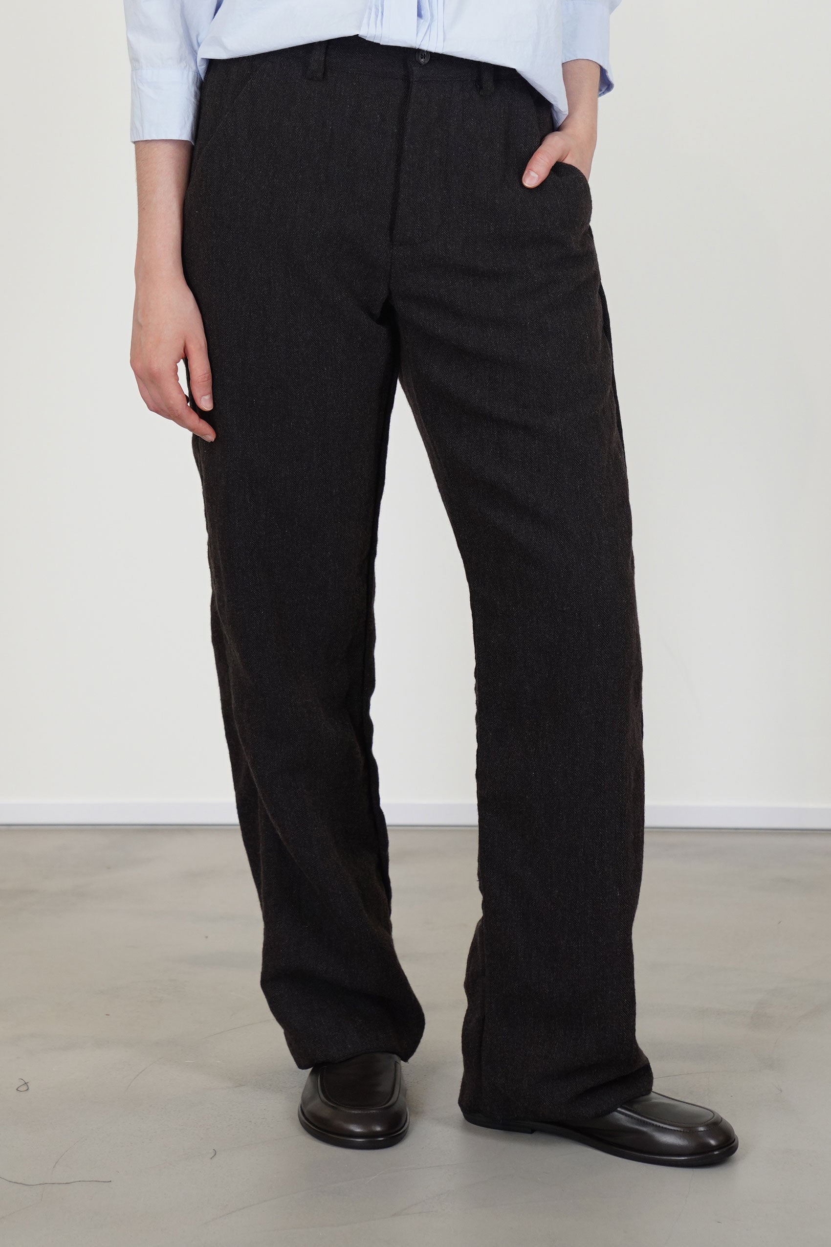 woolen andrew pants brown navy