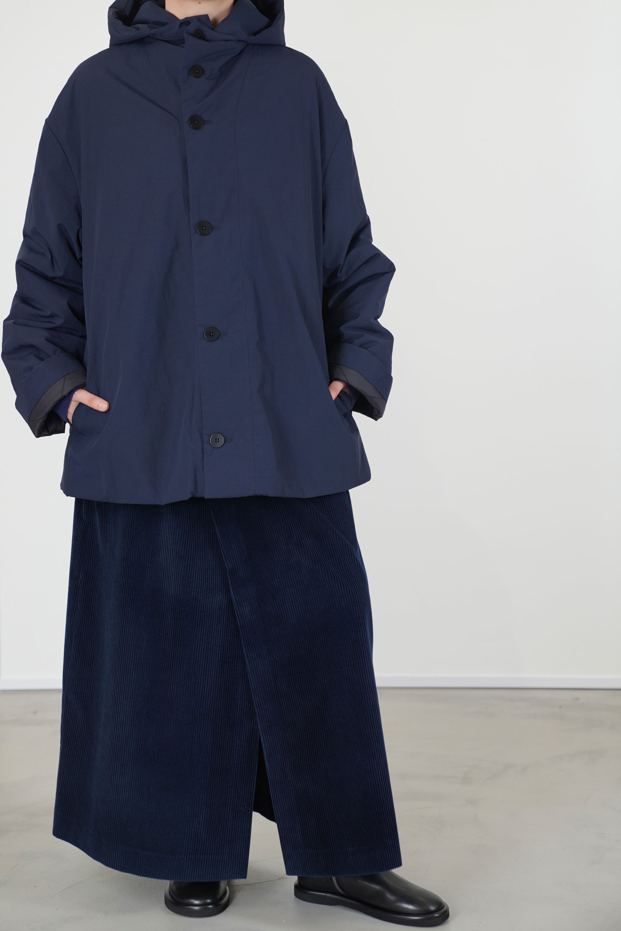 hooded short parka navy