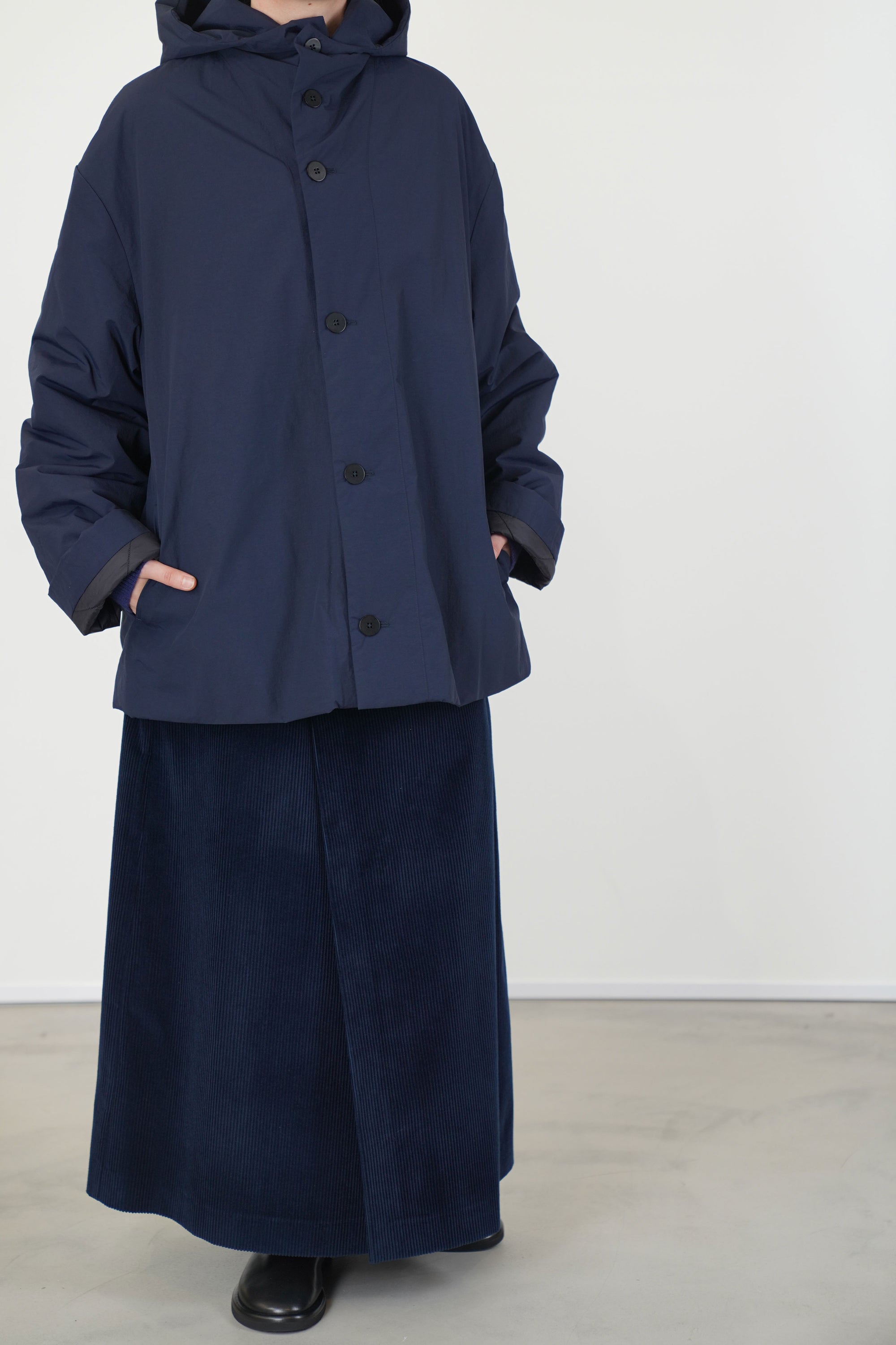 hooded short parka navy