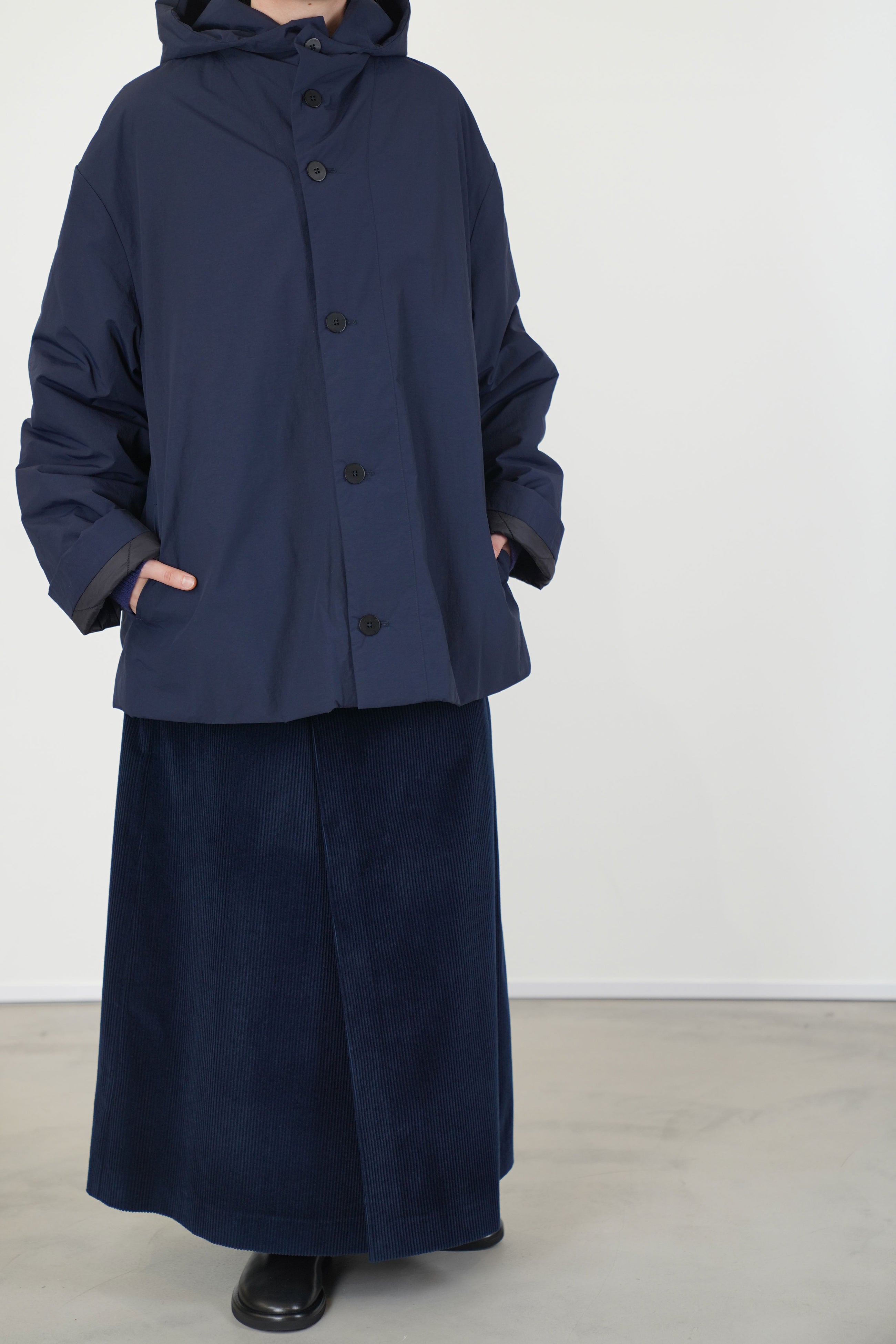 hooded short parka navy