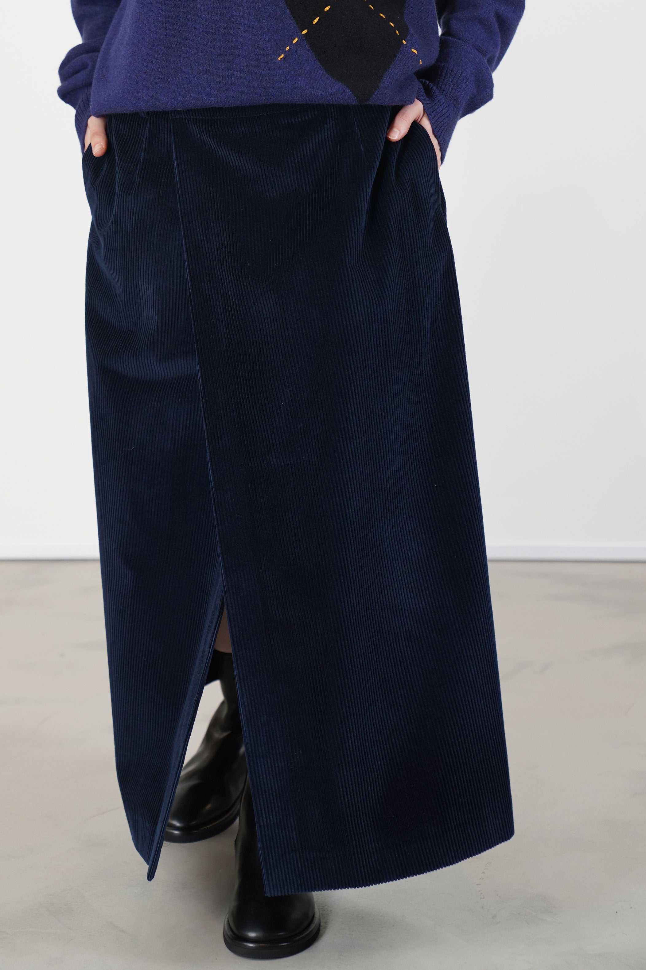 wrap skirt corduroy blue