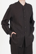 band collar shirt dobby stripe brown