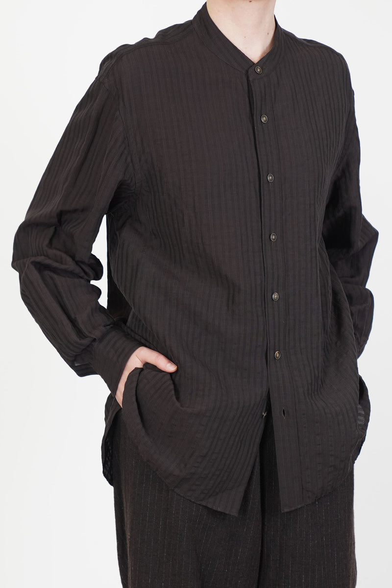 band collar shirt dobby stripe brown