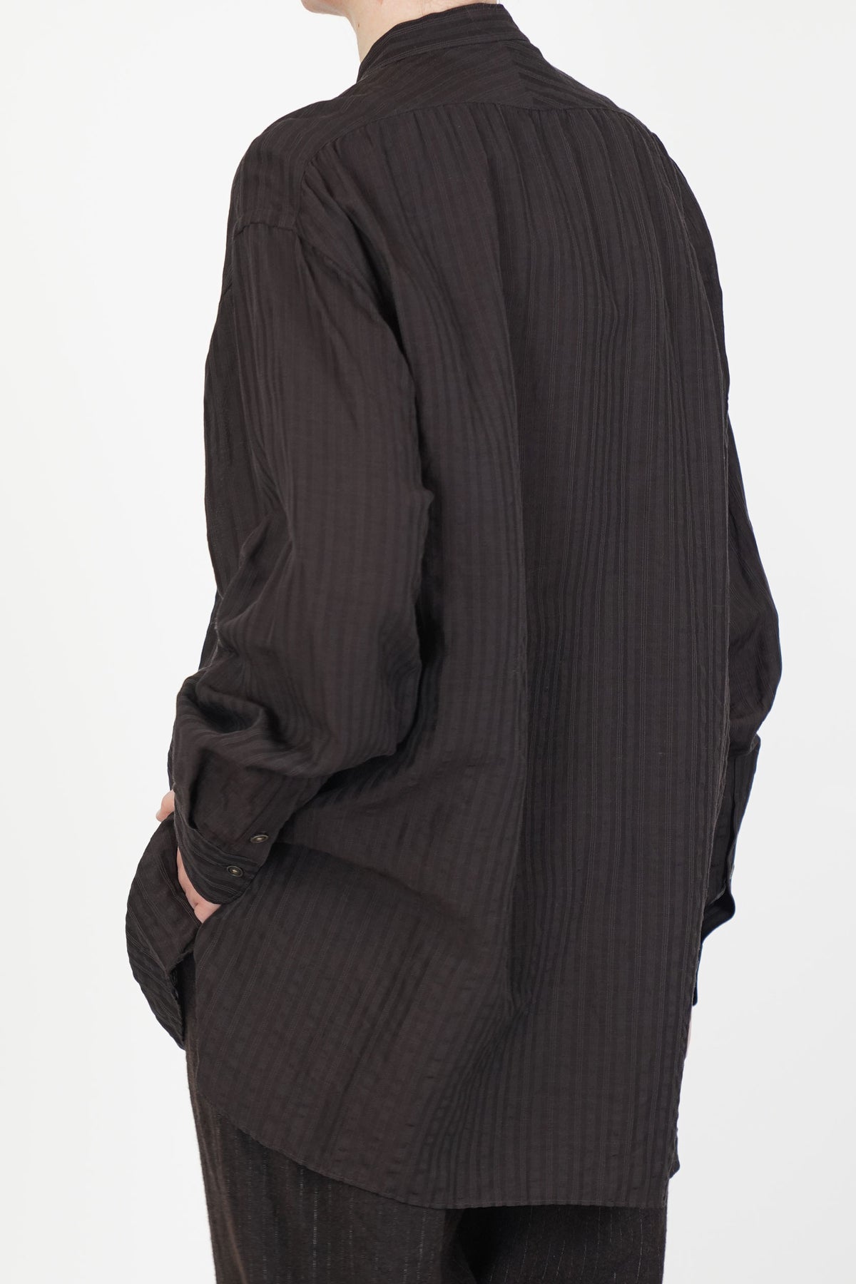 band collar shirt dobby stripe brown